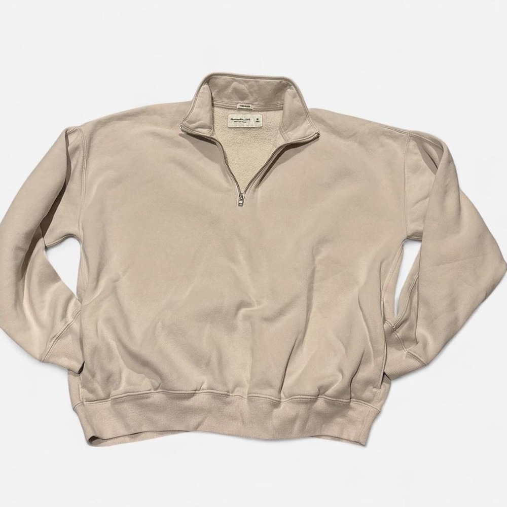 AbercrombieFitch soft AF Sunday Half-Zip Sweatshirt Cream Oversized Mock Neck M